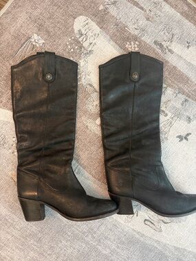 FRYE Leather Black Low Heel Boot Cowboy Moto Jackie Button Boot sz 8